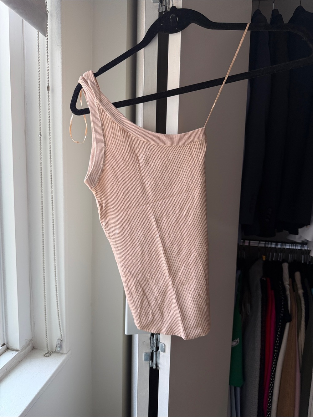Zara Ribbed One-Shoulder Tank Top in Blush Pink
